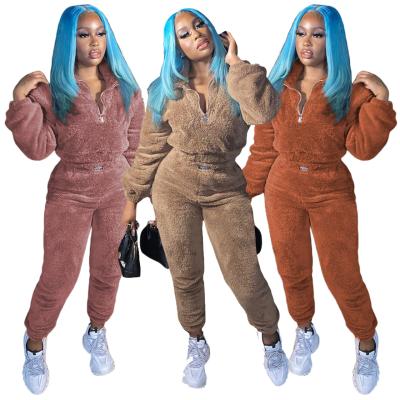 China Thick QUICK DRY Thick Double Sided Sweater Two Piece Jogger Women Tracksuit Velvet Fleece Leggings Set for sale