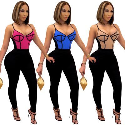 China Anti-Static Fashion Contrast Color Ladies Bib Overalls Bodycon Bib Overalls With Corset for sale