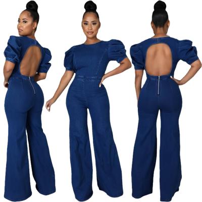 China MOQ 1pc customer logo anti-static breath short sleeve cavity around neck lattice overalls women's denim overalls for sale