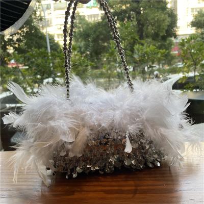 China Other ostrich feather wedding lining dinner sequin fur bag fur tote bag clutch bag evening for sale