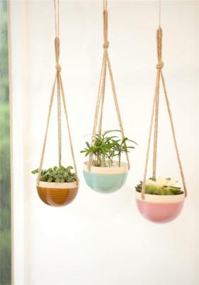 China GH Modern Home Decoration Ceramic Cactus Planter With Rope , Modern Design Porcelain Hanging Plant Planter# for sale