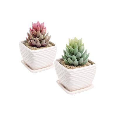 China GUANHONG Style American Contemporary White Ceramic Planter Succulent Flower Pot With Decorative Wavy Coil Design for sale