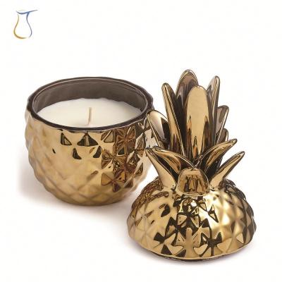 China Sustainable and Gold Custom Popular Home Decorative Ceramic Candle Pineapple White Jar for sale