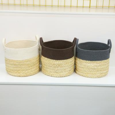 China Large Household Customized Viable Straw Storage Baskets With Height Capacity High Quality Rectangular Handle for sale