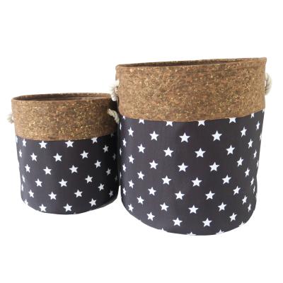 China Wholesale China Cork And Cloth Foldable Storage Basket For Cloth, Stuff, Round Storage Basket for sale