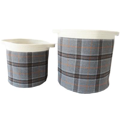 China Round Plaid Porcelain Storage Basket Home Use Kids Toys Foldable Clothes Organizer Wholesale Round Storage Basket for sale