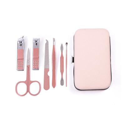 China Non-specific Rose Gold Stainless Steel Manicure Set Nail Clippers Scissors File Tweezers Pedicure Tool Kits for sale