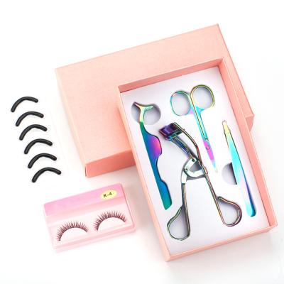 China Non-specific Colorful Stainless Steel Tweezers Eyelash Curler Scissors Beauty Tool Kits for sale