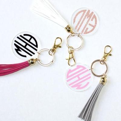 China 1pc/opp Bag Personalized Name Glitter Monogram Keychains Key Chain With Tassel for sale