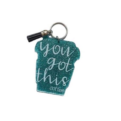 China 1pc/opp bag custom green acrylic charm glitter acrylic coffee key chain for gift for sale