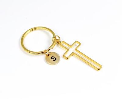 China Custom Made Antique Imitation Enamel Cross Gold Metal Cross Religious Jesus Key Chain Keyring for sale