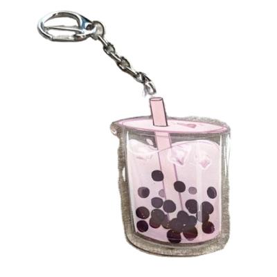 China Wholesale 1pc/opp bag custom black acrylic pearl milk tea cup key chain bubble milk tea liquid key chain charm with glitter for sale