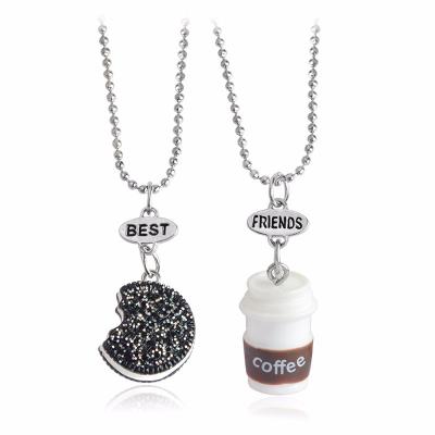 China Wholesale CURRENT Cute Coffee BFF Friendship Cookies Chocolate Milk Emulational Best Friends 2pcs Pendant Necklaces for sale