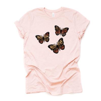 China Butterfly Print Plus Size Clothing Women Casual Crop Tops Customized Printing Butterfly T-shirt for sale