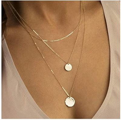 China Vintage Fashion Disc Necklace Layered Round Necklace Gold Layered Necklace For Women for sale