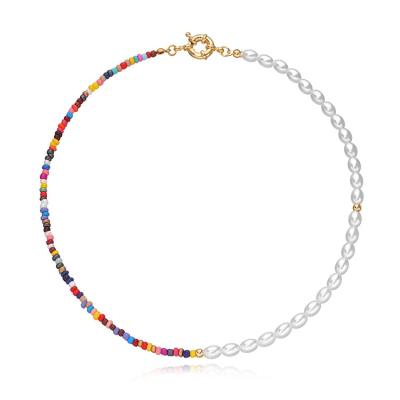 China New Arrival 2021 FASHIONABLE Bohemia Beaded Necklace Gold Simple Necklace Colorful Bead Necklace For Women for sale