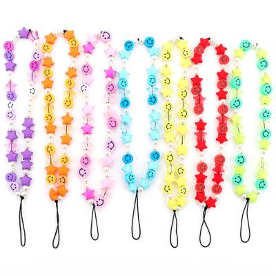 China Handmade Colorful Clay Smiley Face Beads Mobile Phone Straps Chain Polymer Pearl Sc Fashion Mobile Phone Strap Wholesale Accessories for sale