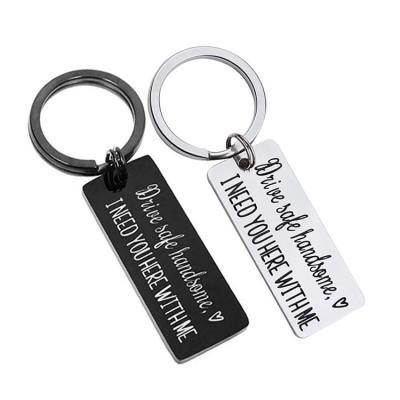 China Hot Selling Fashion SC Valentines Day Drive Safe Couple Keychains Car Key Fobs Personalized Stainless Steel Custom Drive Safe Key Chain for sale