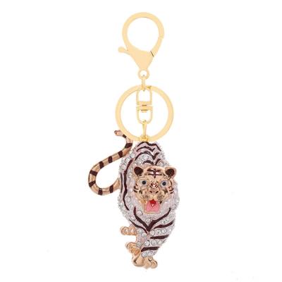 China Fashion Sc 2022 Chinese Zodiac Tiger Year Car Keychain Charms Women Handbag Charm Full Diamond Tiger Keychain Gift Realistic Luxury for sale