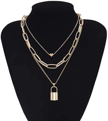 China 2021 Punk Fashion Jewelry Gold Heart Choker Lock Pendant Necklace For Women for sale