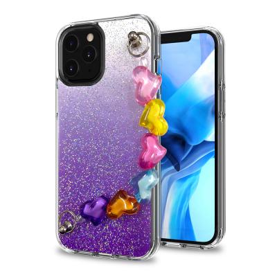 China New Gradient Glitter Epoxy Shockproof Phone Case With Chain For iPhone X XS XR 11 Pro 13 6.1 12 Max Mini for sale