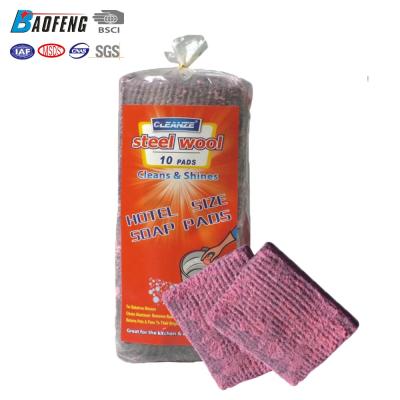 China Sustainable High Quality Kitchen Wash Steel Wool Soap Pads 10pcs Low Prices for sale