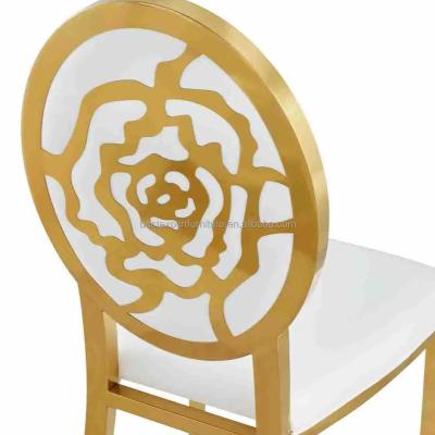 China Modern Gold Stainless Steel Stacking Leather Event Banquet Wedding Chair For Hotel for sale