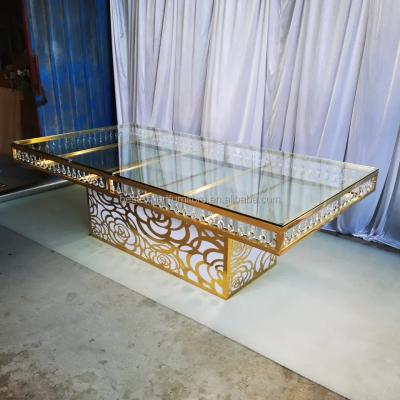 China Modern Hot Sell Rectangle Stainless Steel Banquet Dining Butterfly Crystal Wedding Table for sale