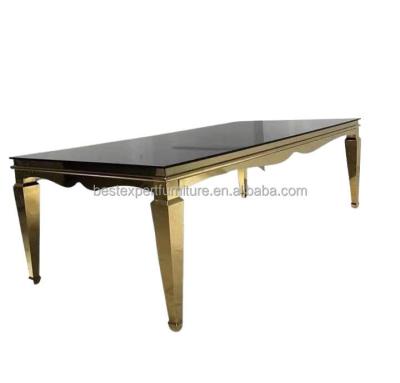 China Modern High End Gold Stainless Steel Base Glass Tables For Weddings for sale