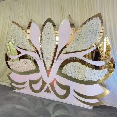 China Luxruy White Gold Acrylic Flower Wall Backdrop Arch Back Drops Stand For Wedding Events Decoration for sale