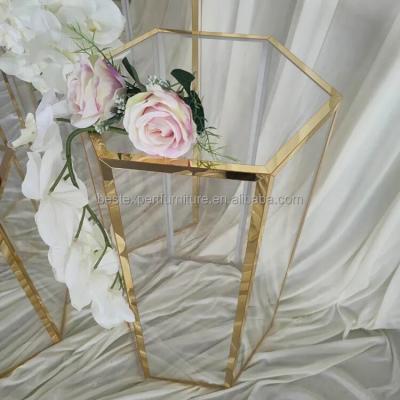 China Luxury Hot selling dessert cake display table stands hexagon clear acrylic plinths acrylic cylinder FT010 for sale