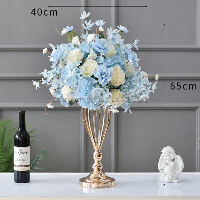 China Romantic Wedding Decoration Whole Set Flower with Vase Artificial Flower Multiple color themes Classical Flower Gold and clear stand centerpiece for sale