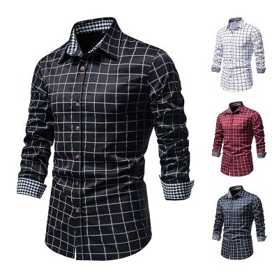 China 2021 anti-shrink new import and export quality lattice pattern designer Long Sleeve Shirt for men for sale