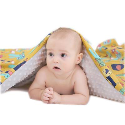 China Disposable ready goods 80*100cm100% cotton printed fabric with baby premium fleece ployester plush dot minky blanket for sale