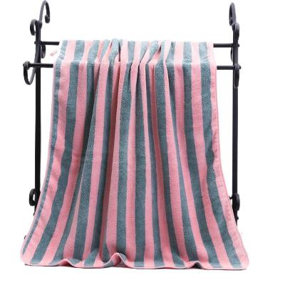 China Custom 70x140cm Ultra-Absorbent Yarn Dyed Coral Bath Towel Skin-Friendly QUICK DRY Stripe Fleece for sale