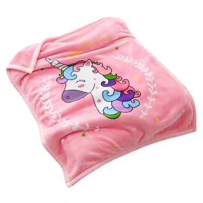 China Anti-pilling Double Layer Unicorn Printing Blankets Baby Swaddle Thick Flannel Receiving Blanket for sale