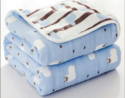 China Flame Retardant Super Soft Breathable Gauze Cotton Jacquard Or Printed Baby Wraps Muslin Blanket Six Layers for sale