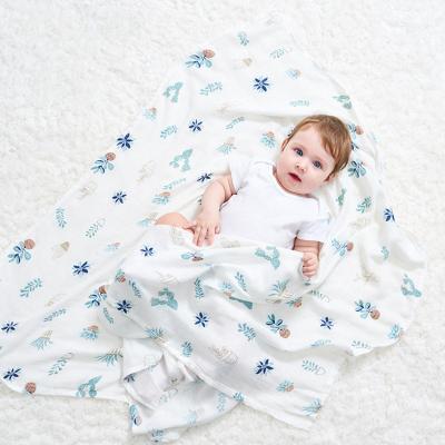 China Fire Retardant Bamboo Fiber Baby Gauze Baby Wrap Printed Bath Towel Covered Double Wrapped Blanket Baby Blanket for sale