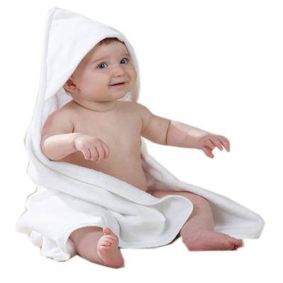 China 2021 fashion QUICK DRY and classic white baby bath towel with custom border mitten or embroidery logo for sale