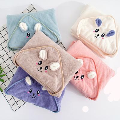 China QUICK DRY Coral Plush Rabbit Bath Towel Cartoon Cuddle Blanket Animal Children Wraps Cloth for sale