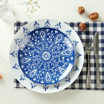 China Stocked Jingdezhen Dinnerware Set Household Blue Color Blue And White Ceramic Western Steak Dish for sale