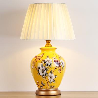 China Eye Care Chinese Style Flower And Bird Pattern Table Lamp Ceramic Hotel Table Lamp for sale