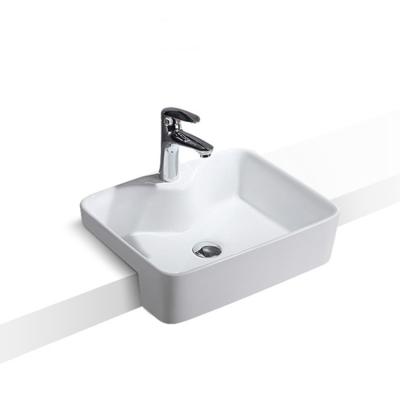 China Square Wash Basin Eco - Friendly Built - In Semi Wall Hotel Bathroom Ceramic Basin for sale