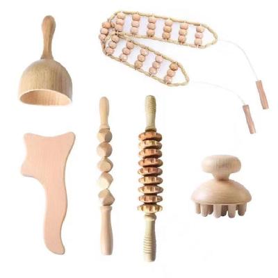 China Wood Face Lift Body Sculpting Roller Back Stick Cellulite Massager Wood Kit Madera Maderotherapy Set Beauty Therapy Tools for sale