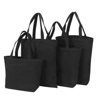 China Black Folding Handle Canvas Bag Custom Printed Recyclable Promotional 100% Cotton Eco-Friendly Canvas Tote Bag Wholesale for sale