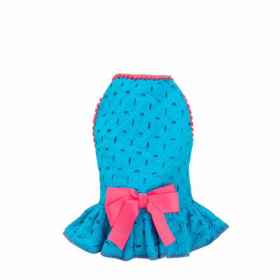 China Fashion Cute Viable Hollow Popular Bow Blue Skirt Pet Clothing Dog Coat Dog Clothes OEM/ODM Support for sale