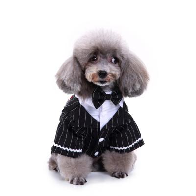 China Viable Pet Supplies Dog Tuxedo Suit Wedding Birthday Party Pet Costume Bow Tie Gentleman Dress Striped Dog Clothes for sale