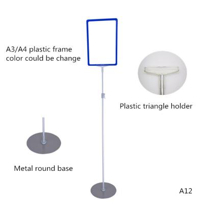 China A12 Metal Round Base Double Sided Floor Display Stand With A3 A4 Poster Frame Holder for sale