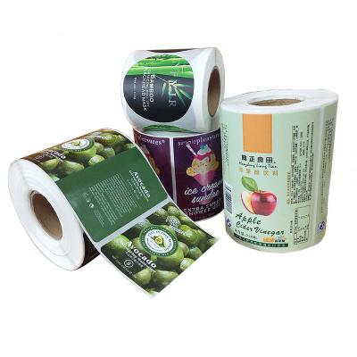 China Food Custom Printed Juice Plastic Bottle Packaging Sticker Roll Vinyl Food Label Waterproof Adhesive Food Packaging Sticker for sale