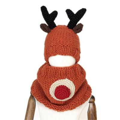 China COMMON Winter Knit Beanie Hat Bear Moose Neck Warmer Hat Set Knitted Beanies Deer Warm Cartoon Kids Knit Hats for sale